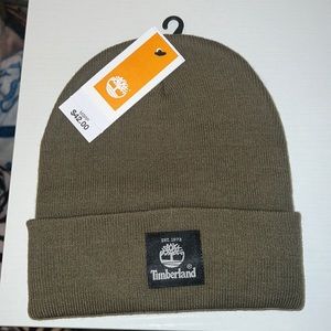 NWT Timberland men’s forest green woven label knit beanie hat